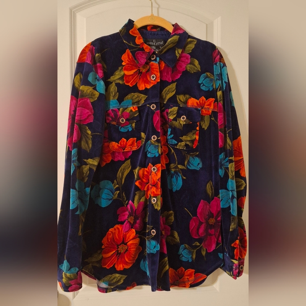 carole little sport womems‎  jacket velvet Large floral colorfull boho western